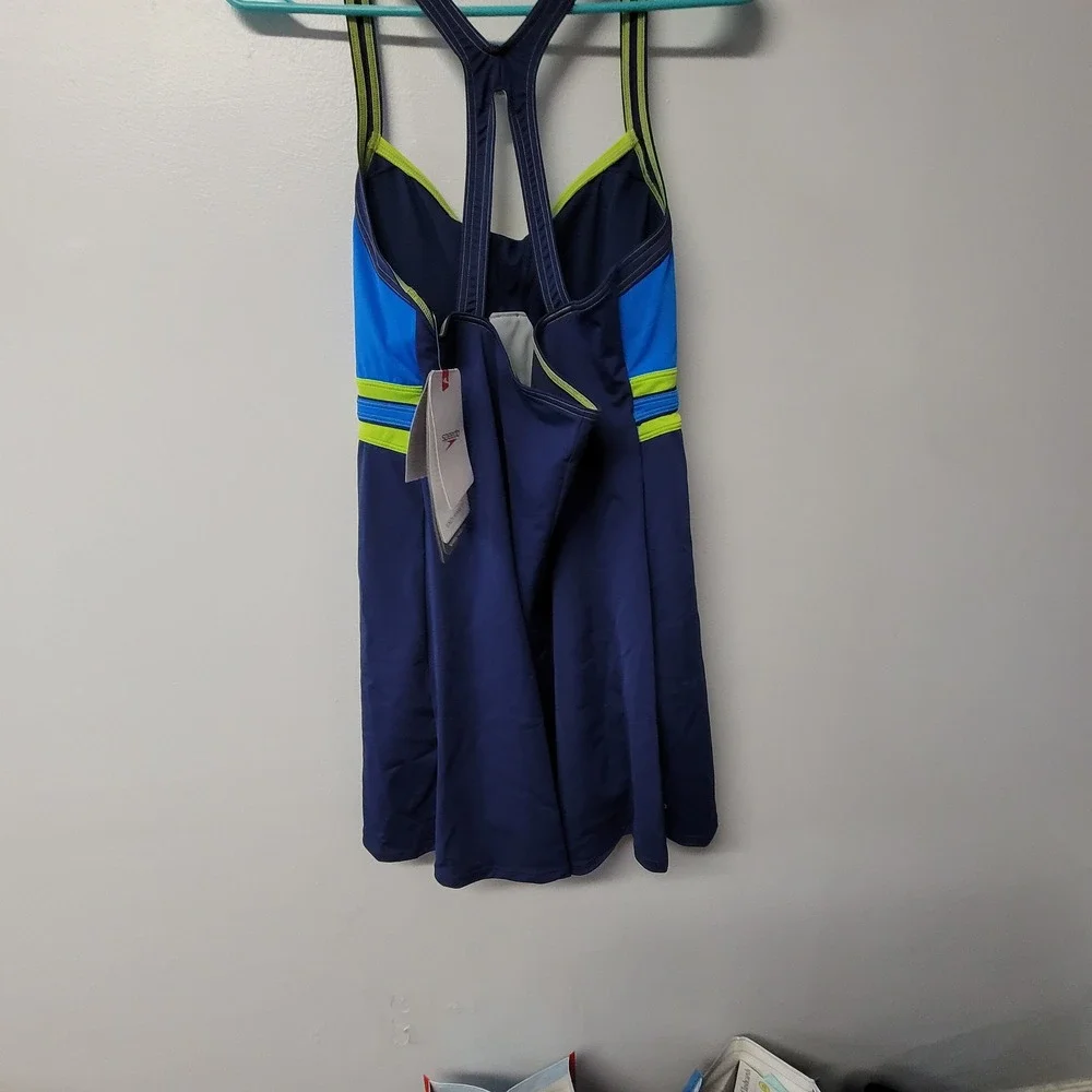 Speedo Endurance Girls Swim Dress Navy Blue‎ Neon Green Size 16 NWT 7231230